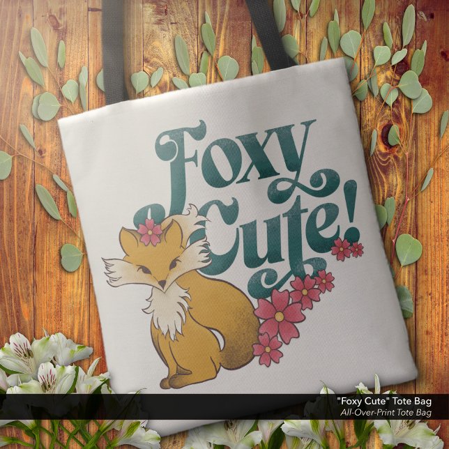 Foxy Cute with Flowers Tote Bag ("Foxy Cute" - Tote Bag with Cute Fox and Flowers Artwork.)
