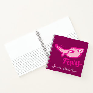 Foxy deep pink fox face personalised notebook