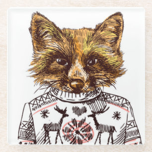Foxy Dressed Fox Glass Coaster