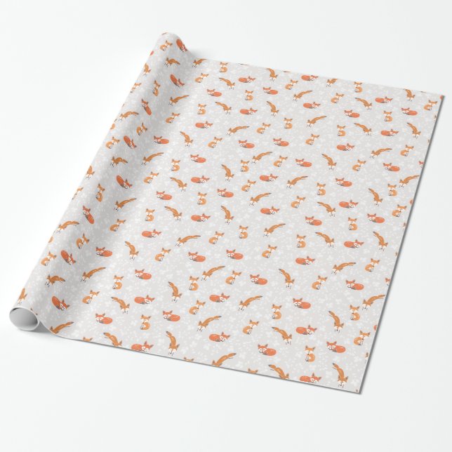 Foxy Floral by Origami Prints Wrapping Paper (Unrolled)