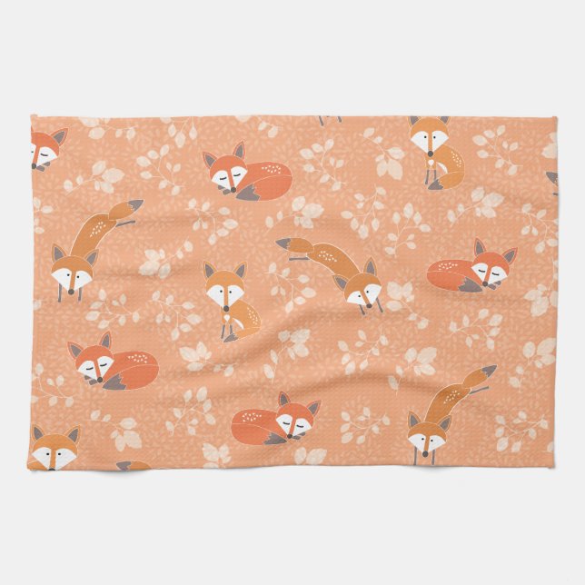 Foxy Floral Pattern Tea Towel (Horizontal)
