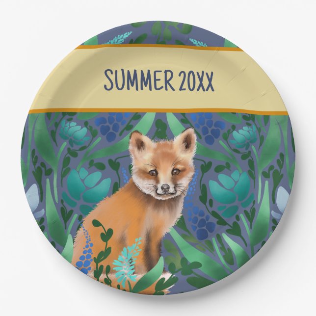 Foxy Floral Summer Paper Plate (Front)