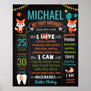 Foxy Fox First Birthday party chalkboard sign