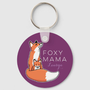 Foxy Fox Mama with Baby, Personalised Key Ring