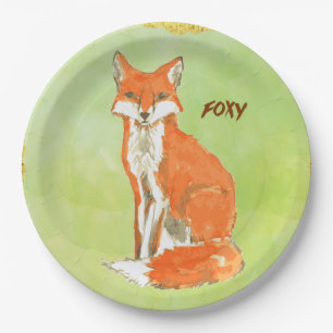 Foxy Ginger Fox Watercolor Paper Plate