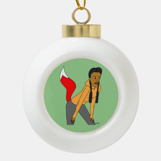foxy girl     ceramic ball christmas ornament (Front)