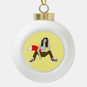 foxy girl ceramic ball christmas ornament