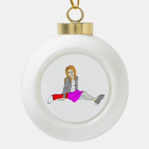 foxy girl ceramic ball christmas ornament