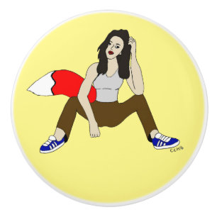 foxy girl ceramic knob