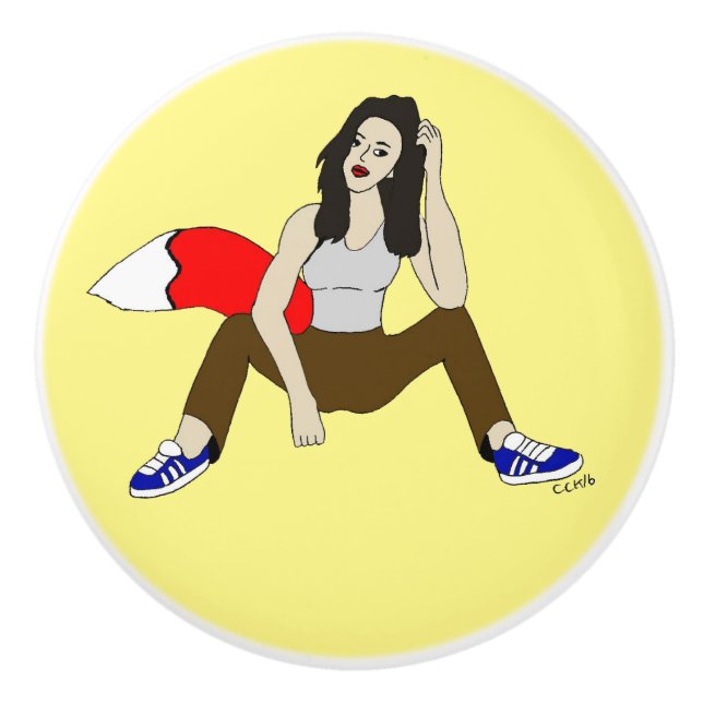 foxy girl  ceramic knob (Front)