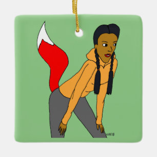 foxy girl ceramic ornament