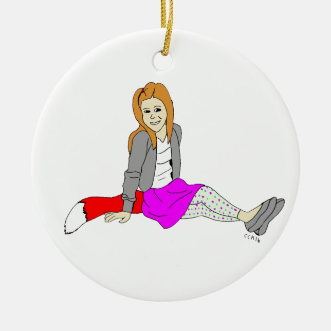 foxy girl ceramic tree decoration (Front)