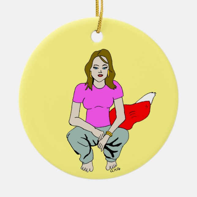 foxy girl  ceramic tree decoration (Front)