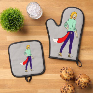 foxy girl    oven mitt & pot holder set