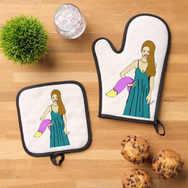 foxy girl    oven mitt & pot holder set (Top Down)