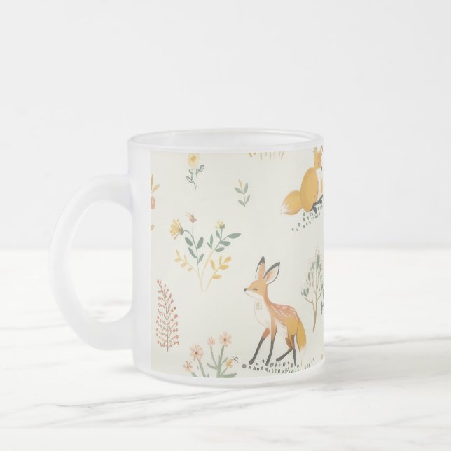 "Foxy Glass Cup" Frosted Glass Coffee Mug (Left)