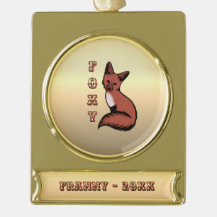 Foxy Red Fox Gold Name and Year Plated Banner Ornament