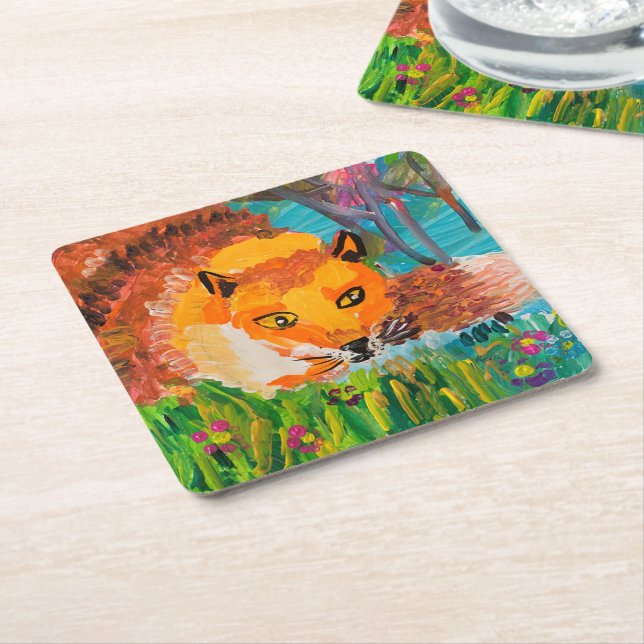 Foxy Square Paper Coaster (Angled)