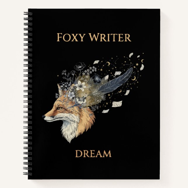 Foxy Writer Celestial Dream | Whimsical Fox & Quil Notebook (Front)