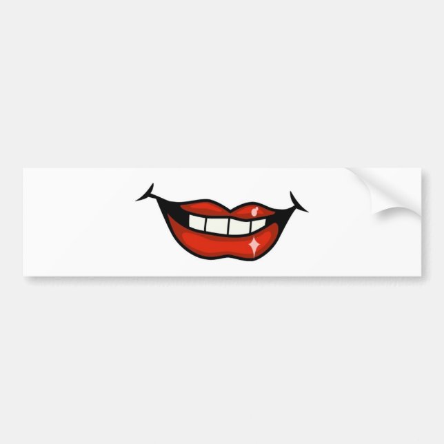 FPA0106 RED LIPS OPEN MOUTH  TEETH SMILE HAPPY BUMPER STICKER (Front)