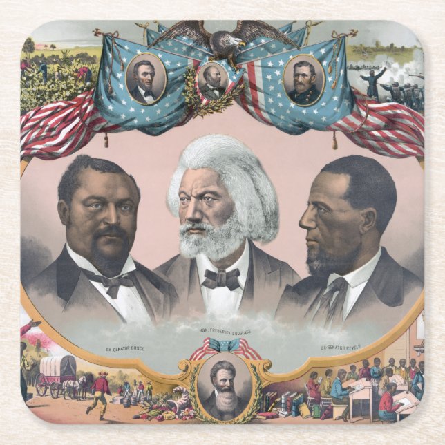 Fr3d3rick Bailey Douglass with Black Abolitionist  Square Paper Coaster (Front)