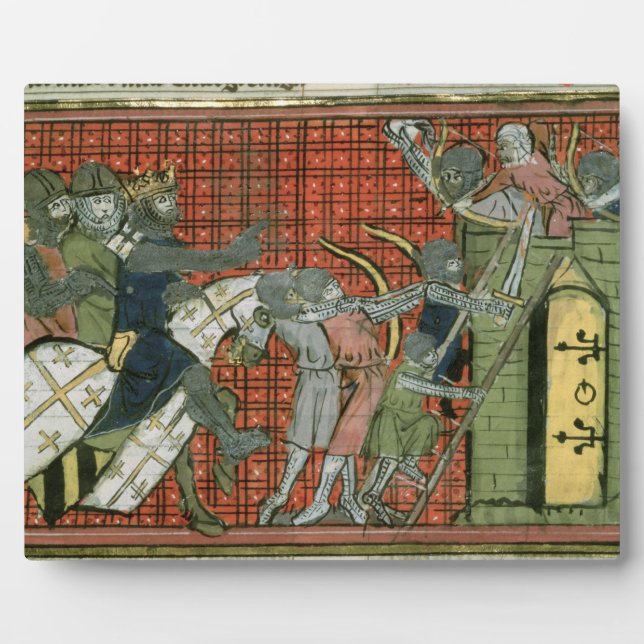 Fr 22495 f.36r Attack on a town, from Le Roman de Plaque (Front)