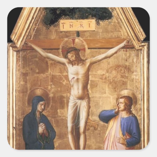 Fra Angelico- Crucified Christ with the Virgin Square Sticker (Front)