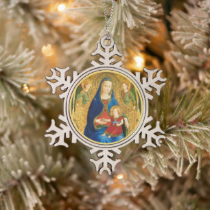 Fra Angelico Madonna and Child Snowflake Pewter Christmas Ornament
