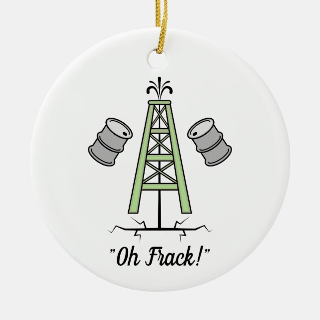 Fracking Oil Rig Ceramic Tree Decoration (Front)