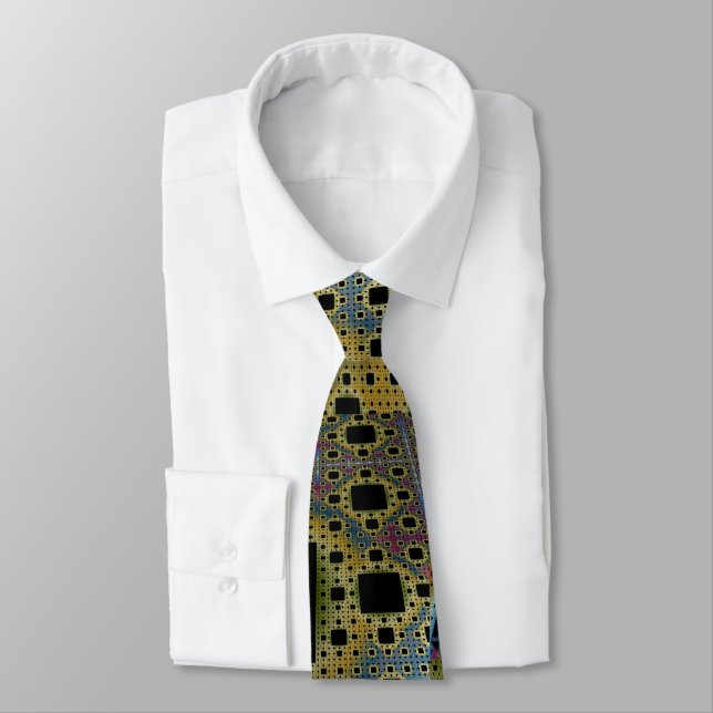 Fractal 3D Sci Fi Cube Printed Circuit Man Tie (Tied)