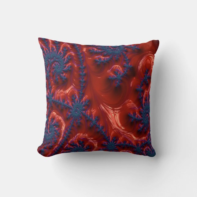 Fractal Abstract blue and red sea coral design Cushion (Front)
