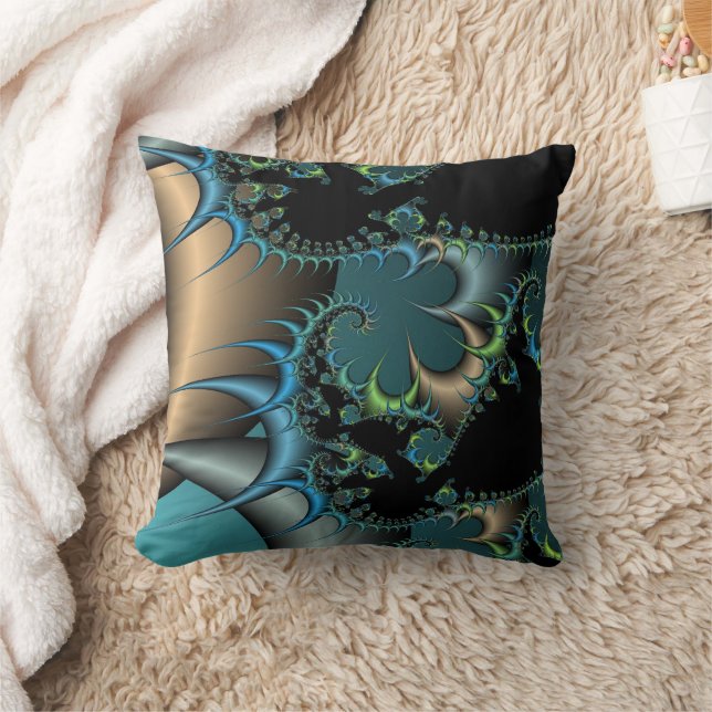 Fractal Abstract blue black and grey designs Cushion (Blanket)