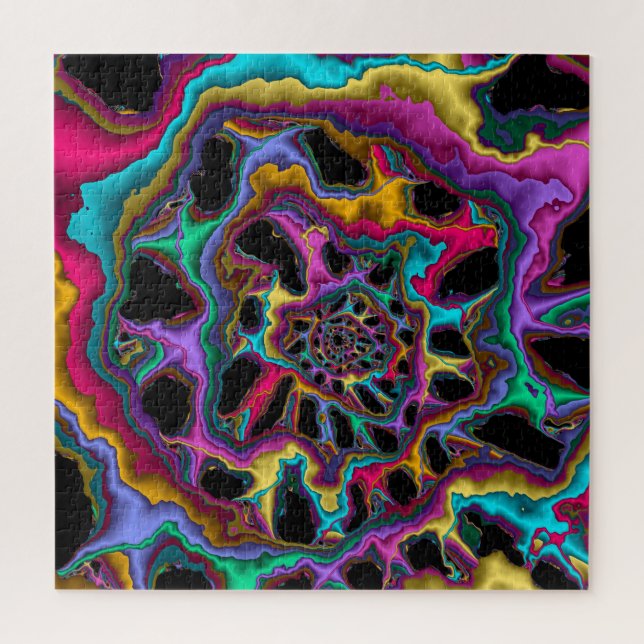 Fractal Abstract Spiral Pink Turquoise Yellow Jigsaw Puzzle (Vertical)