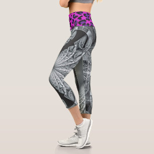 Fractal And Purple  Capri Leggings
