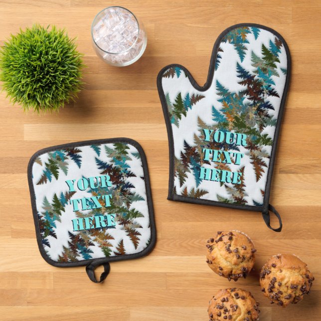 Fractal Arctic Camouflage Oven Mitt & Pot Holder Set (Top Down)