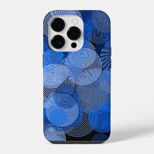 Fractal Art Blue Geometric Circles Swirl Mandala iPhone Case (Back)