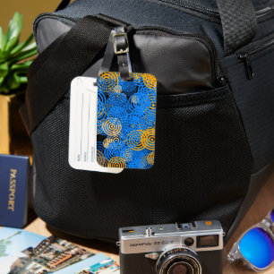 Fractal Art Blue Geometric Circles Swirl Mandala Luggage Tag
