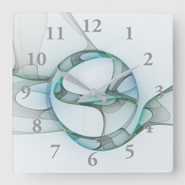 Fractal Art Blue Turquoise Grey Abstract Elegance Square Wall Clock (Front)