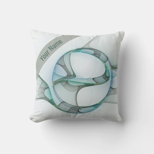 Fractal Art Blue Turquoise Grey Abstract Name Cushion (Front)