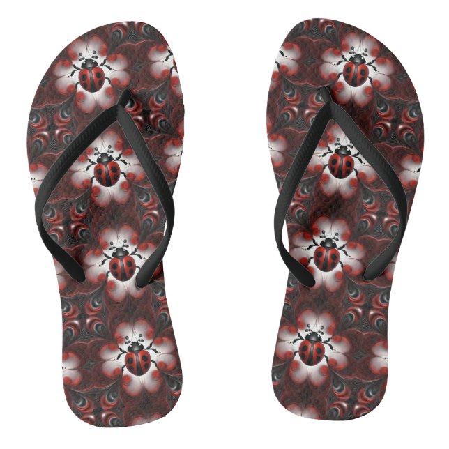 Fractal Art Ladybirds, Flip Flops (Footbed)