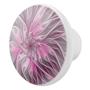 Fractal Art Pink Flower Dream, Floral Fantasy Ceramic Knob