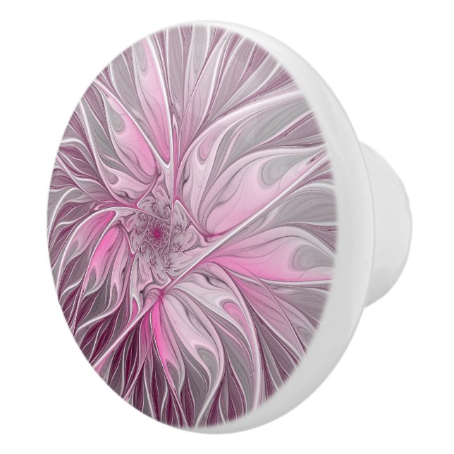 Fractal Art Pink Flower Dream, Floral Fantasy Ceramic Knob (Right)