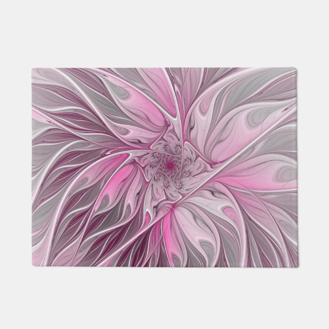 Fractal Art Pink Flower Dream, Floral Fantasy Doormat (Front)