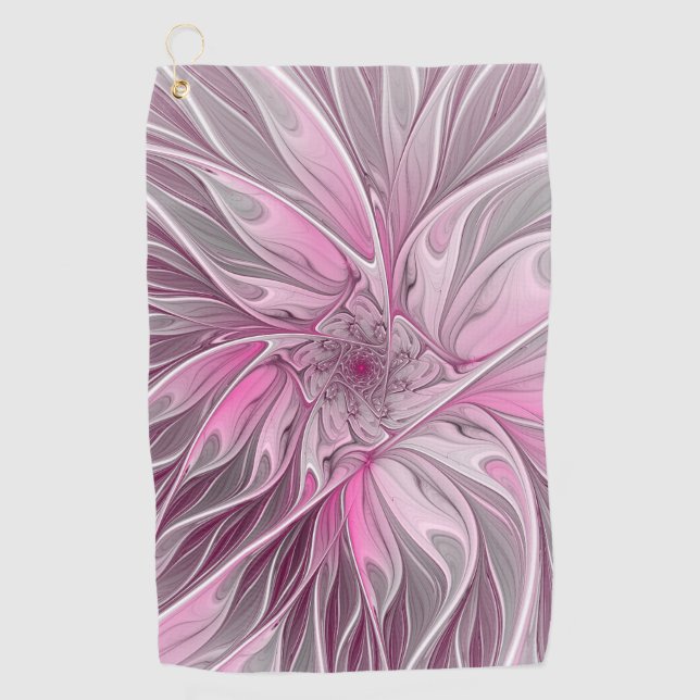 Fractal Art Pink Flower Dream, Floral Fantasy Golf Towel (Front)