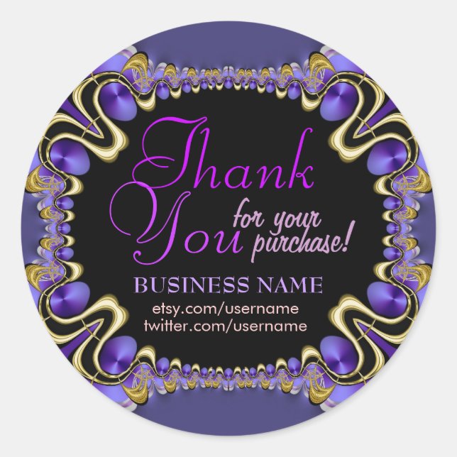 Fractal Art Purple Royal Web Business Thank You Classic Round Sticker (Front)