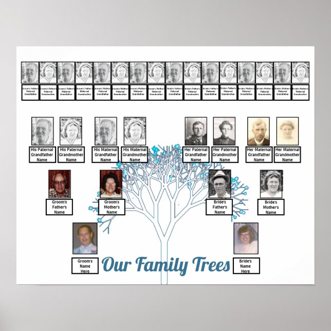 Fractal Art Tree Blue Flowers Family Trees Poster (Front)