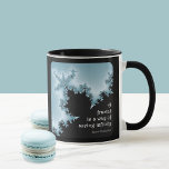 Fractal art with Mandelbrot quote, Mug<br><div class="desc">"A fractal is a way of seeing infinity" - Benoit Mandelbrot. Mathematically generated fractals - repeating patterns that go on forever. This mug contains fractal art generated using Mandlebrot's algorithm in shades of blue and black.</div>