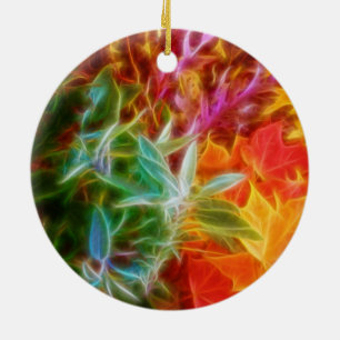 Fractal Autumn Leaves Rainbow Ceramic Tree Decoration