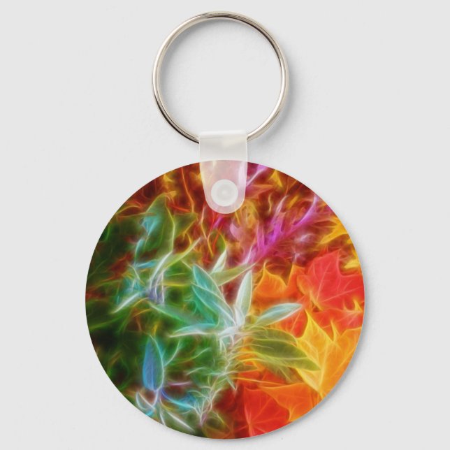 Fractal Autumn Leaves Rainbow Key Ring (Front)
