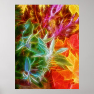 Fractal Autumn Leaves Rainbow Poster